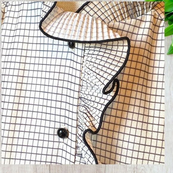 Vintage Lynn Davis Windowpane Ruffle Front Shirt 10 - Picture 8 of 15